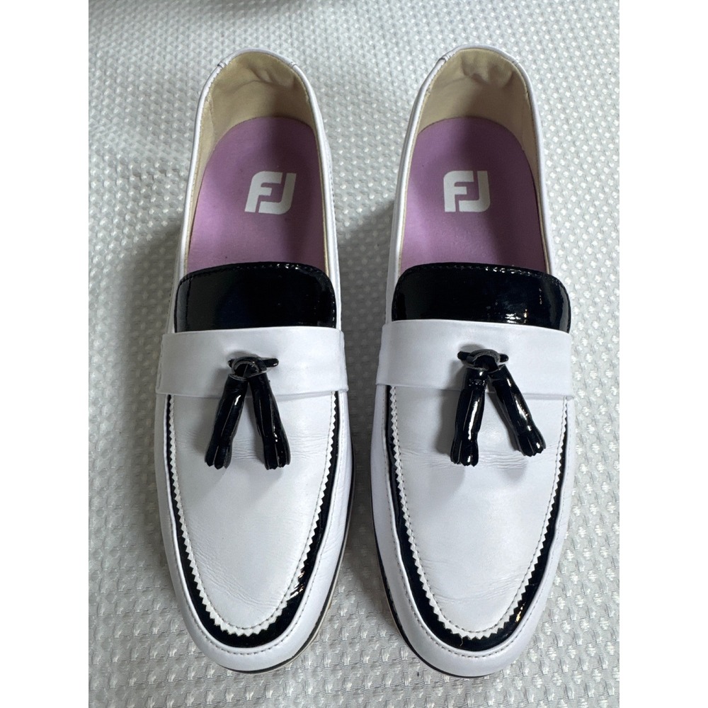 FootJoy Loafers Womens 11 M 92383 White Black Tassel Spikeless Golf Shoes EUC